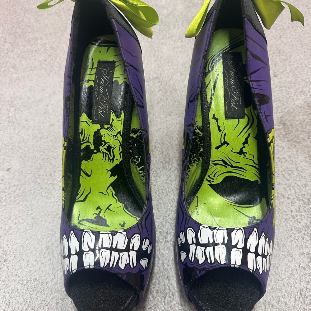 Iron Fist Vibrant Purple and Green Peep Toe Heels